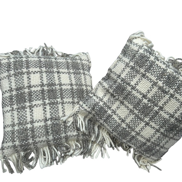 Magnolia Home Neutral Stunning gray wool plaid high quality 2 pillow COvers - Picture 1 of 7